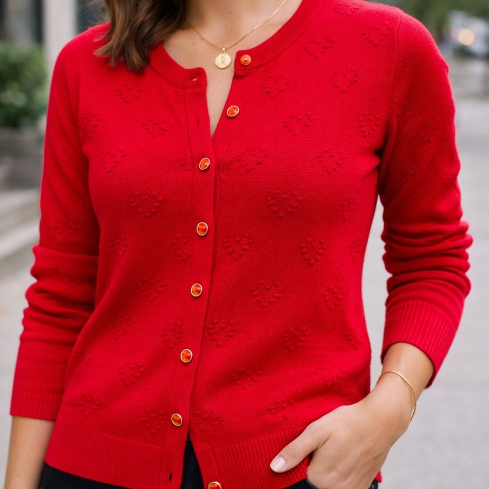 Tenney Rose Design NY Red Heart Cardigan NWT XL Valentine Sweat
